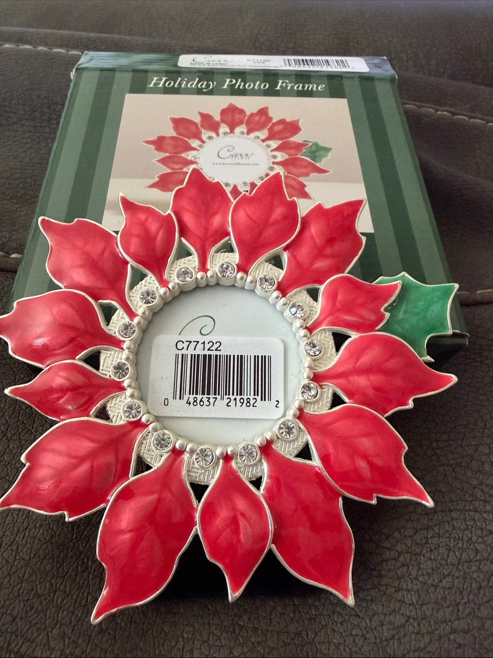 Holiday Poinsettia Photo Frame - Red & Green